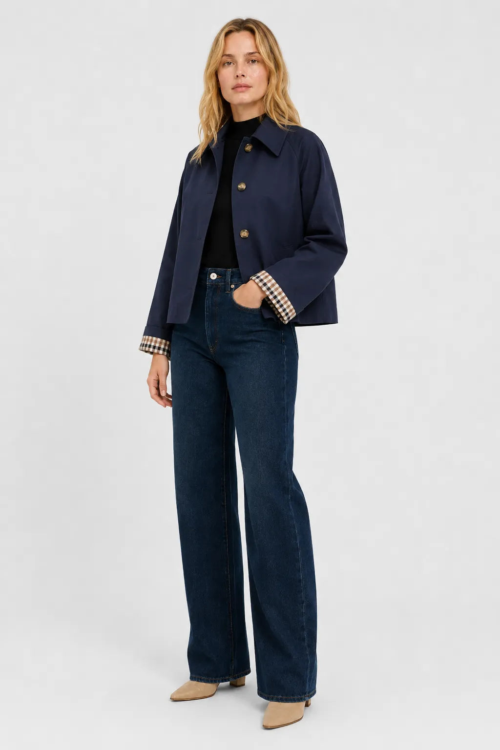 Women's Lightweight Loose Fit Jacket with Gingham Lining