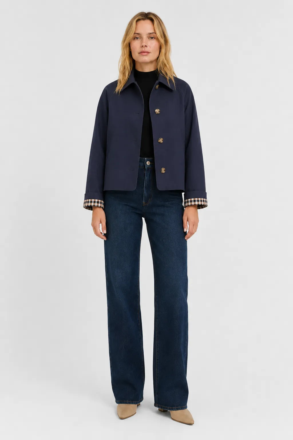 Women's Lightweight Loose Fit Jacket with Gingham Lining