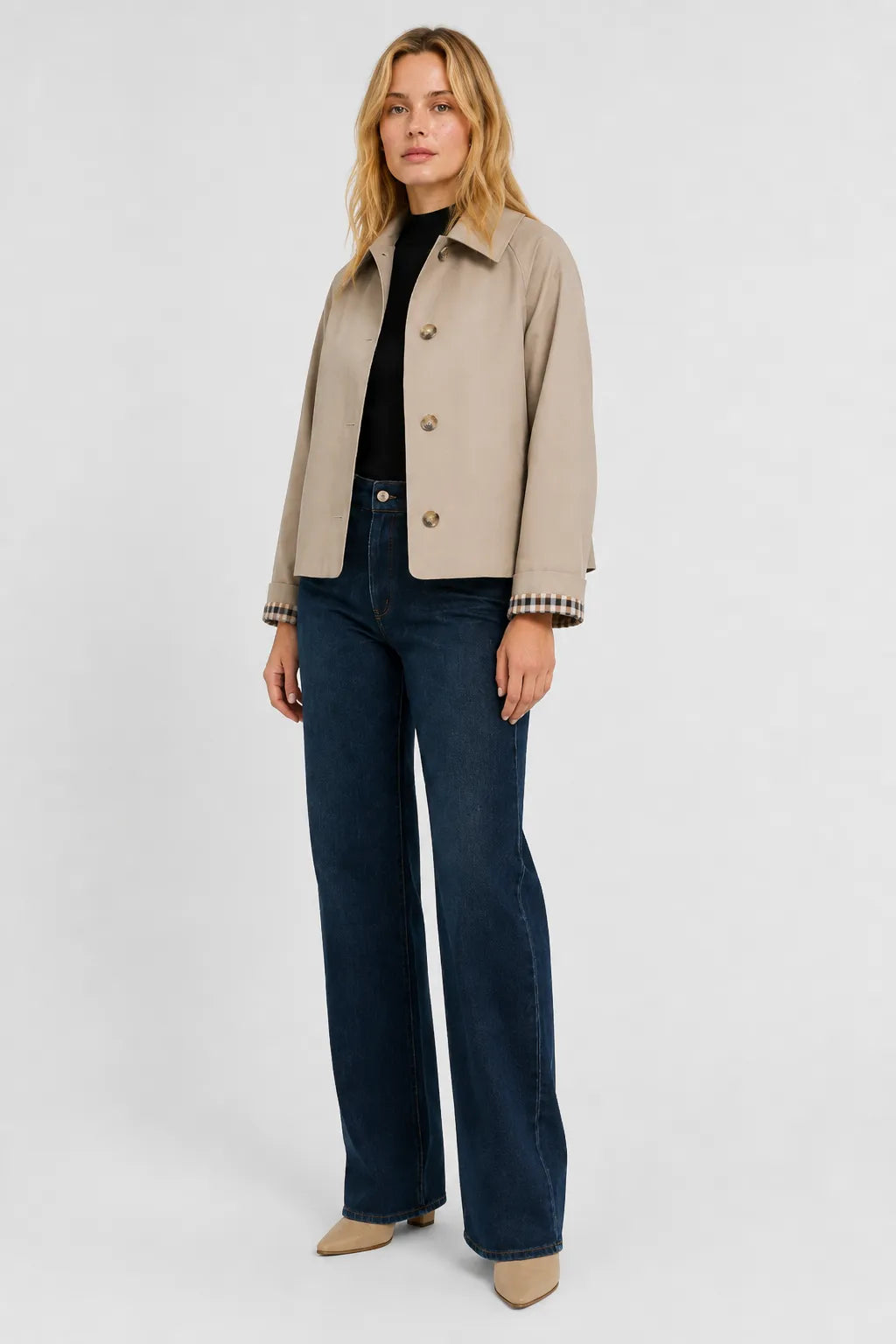 Women's Lightweight Loose Fit Jacket with Gingham Lining