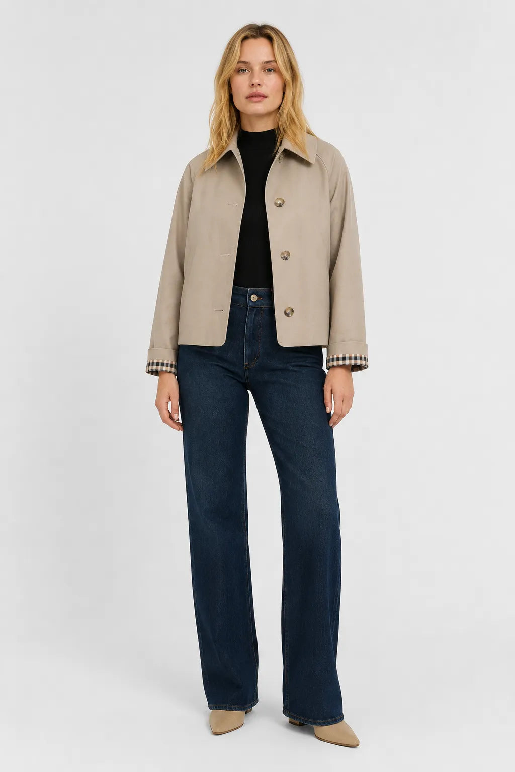 Women's Lightweight Loose Fit Jacket with Gingham Lining