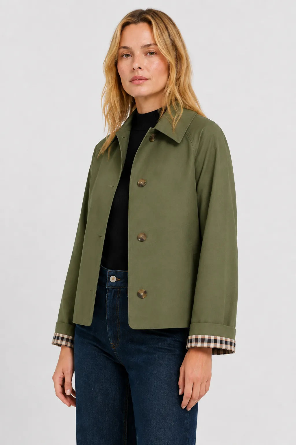 Women's Lightweight Loose Fit Jacket with Gingham Lining