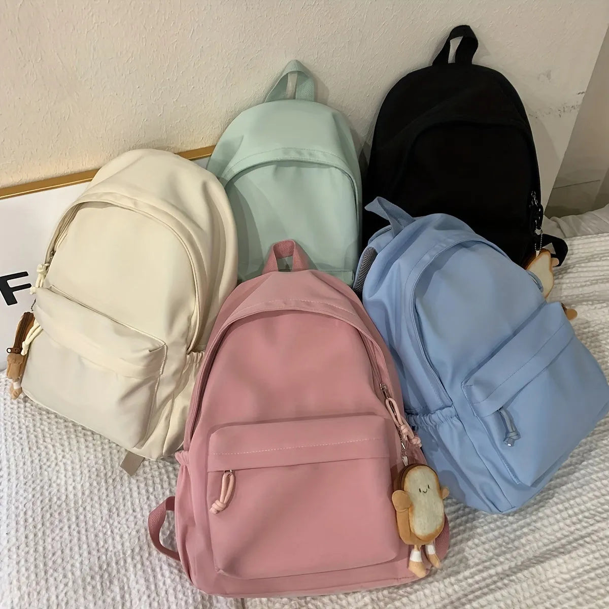 Women's Lightweight Nylon Pastel School Backpack with Pockets