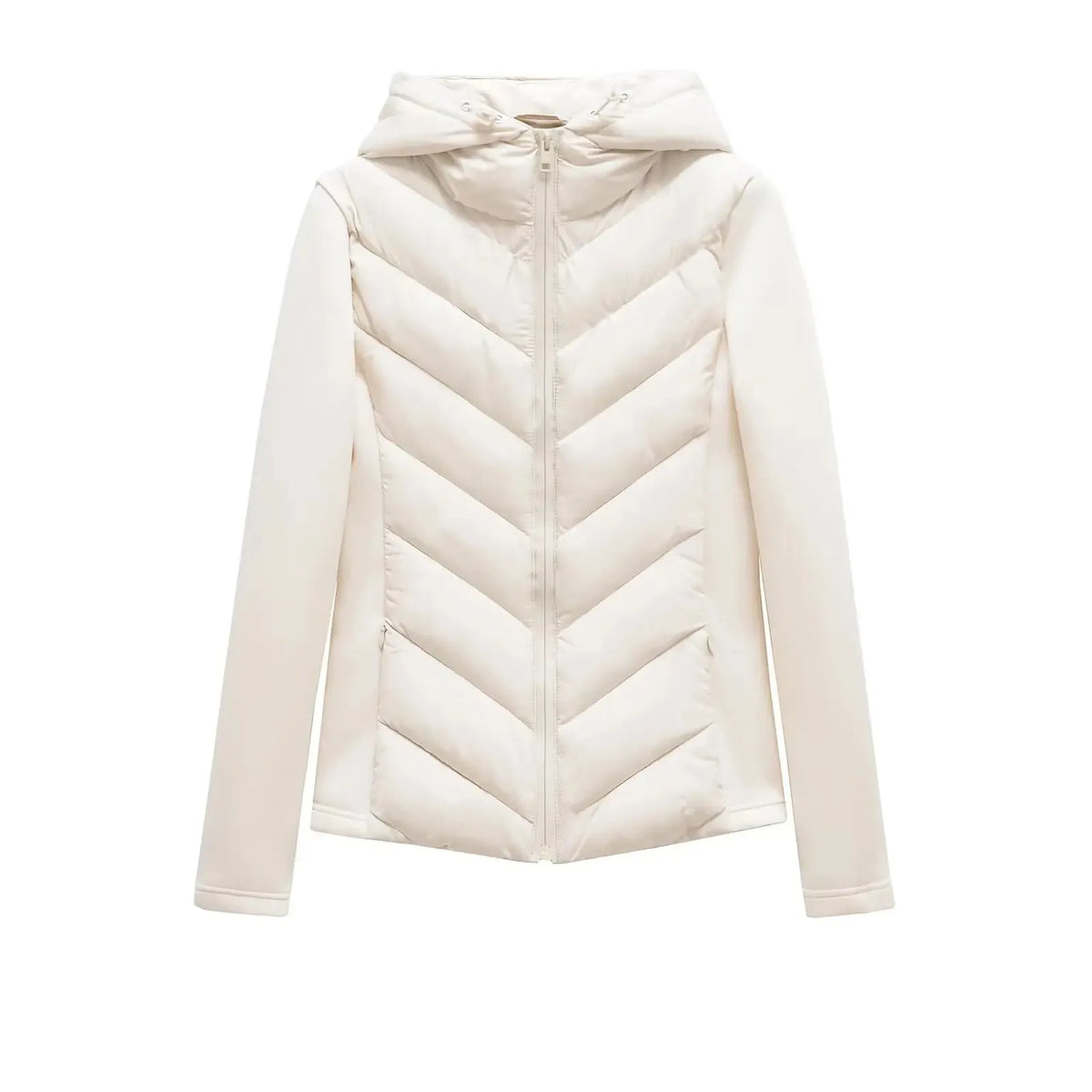 Women's Lightweight Padded Winter Jacket with Hood and Hidden Pockets