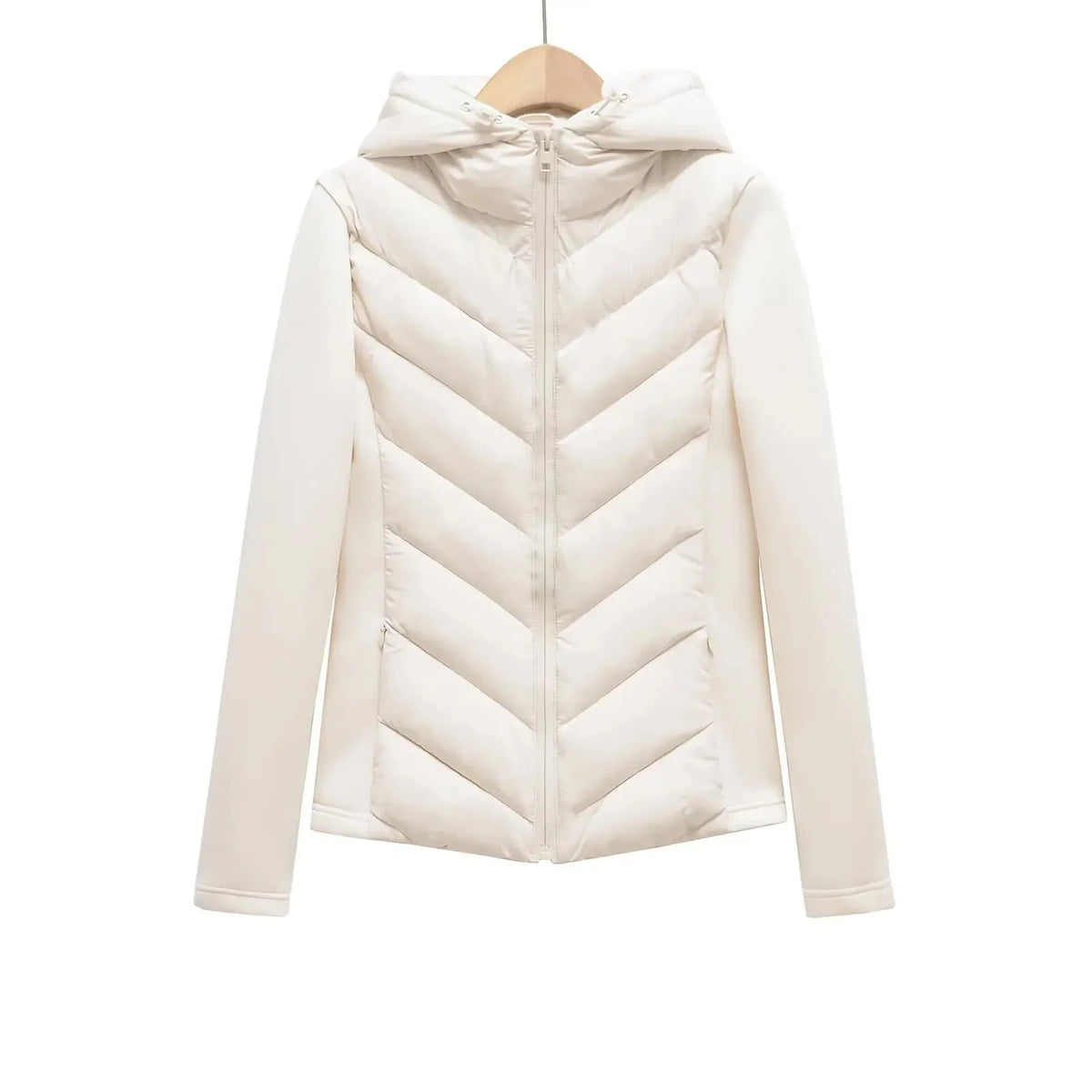 Women's Lightweight Padded Winter Jacket with Hood and Hidden Pockets