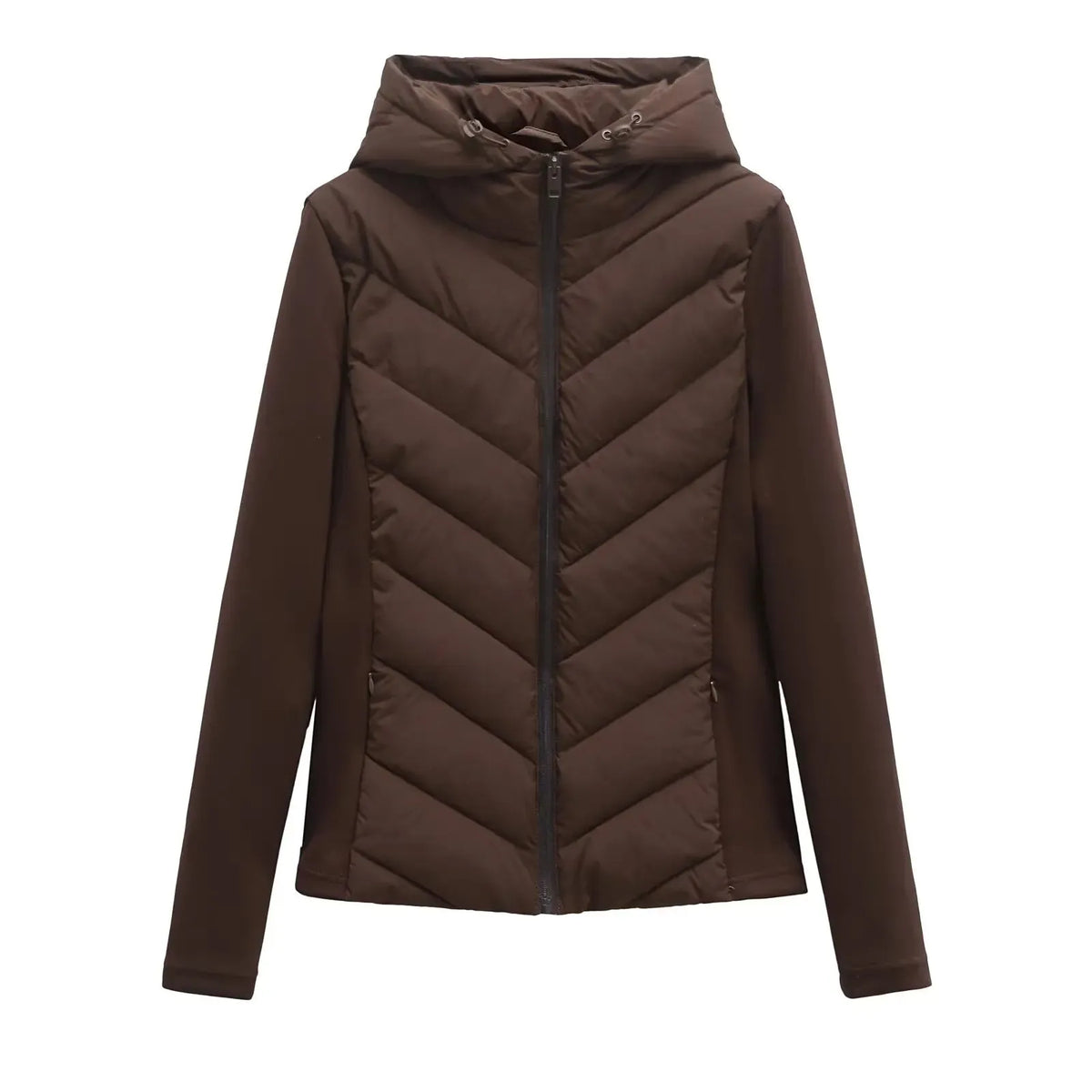 Women's Lightweight Padded Winter Jacket with Hood and Hidden Pockets