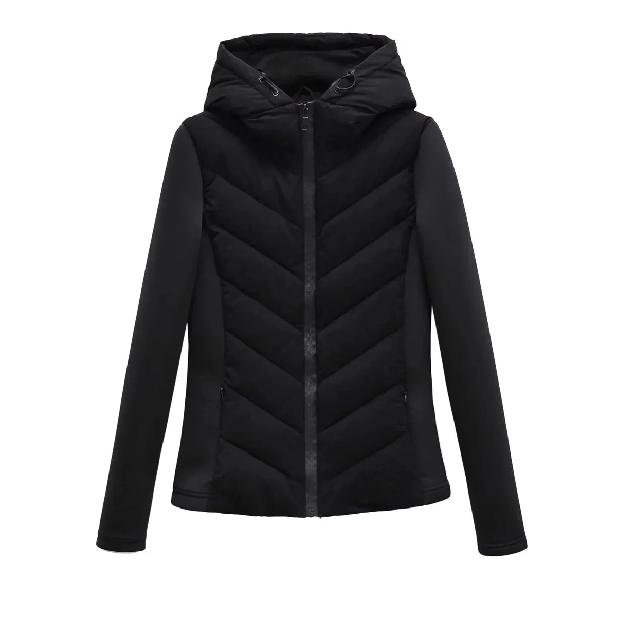 Women's Lightweight Padded Winter Jacket with Hood and Hidden Pockets
