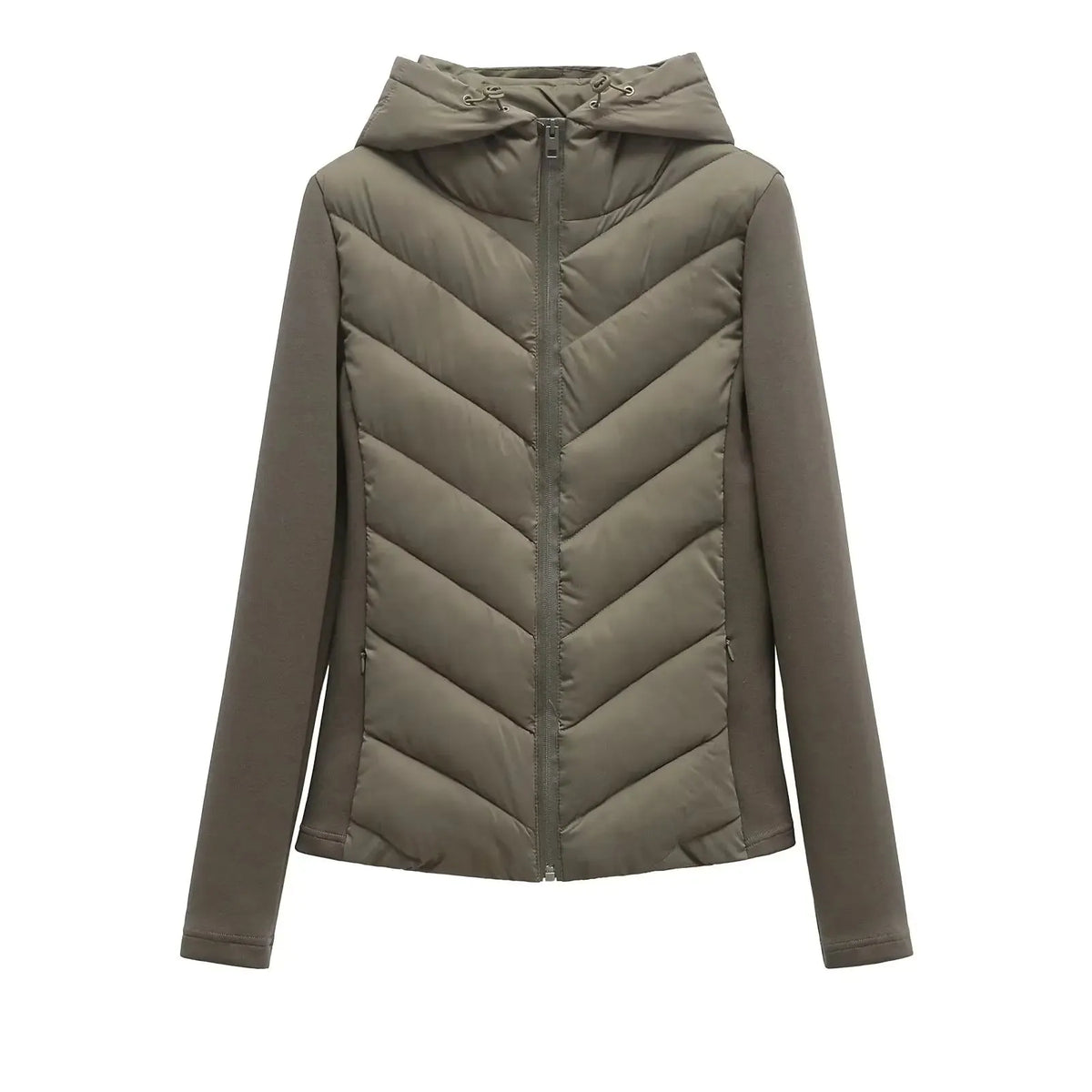 Women's Lightweight Padded Winter Jacket with Hood and Hidden Pockets