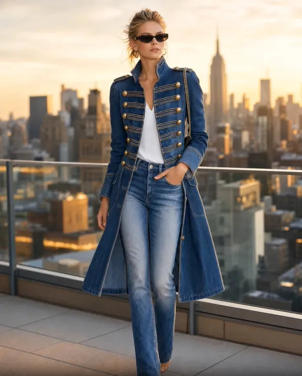 Women's Long Military Style Double-Breasted Coat
