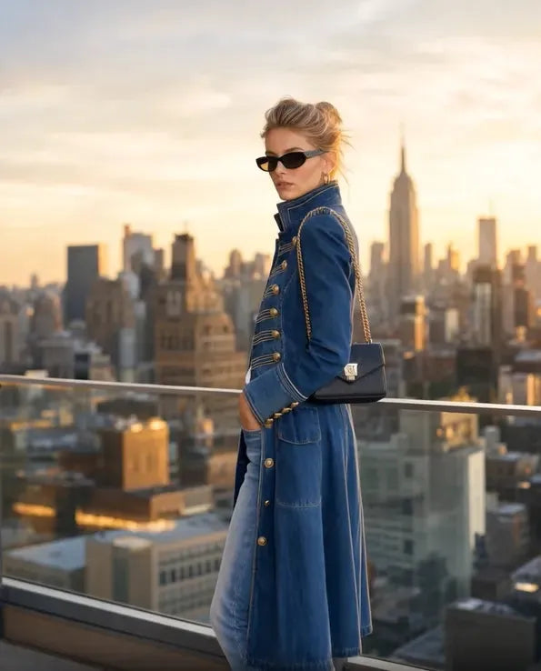 Women's Long Military Style Double-Breasted Coat