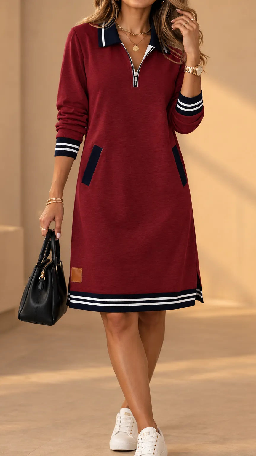 Women's Long-Sleeve Polo Dress with Collar