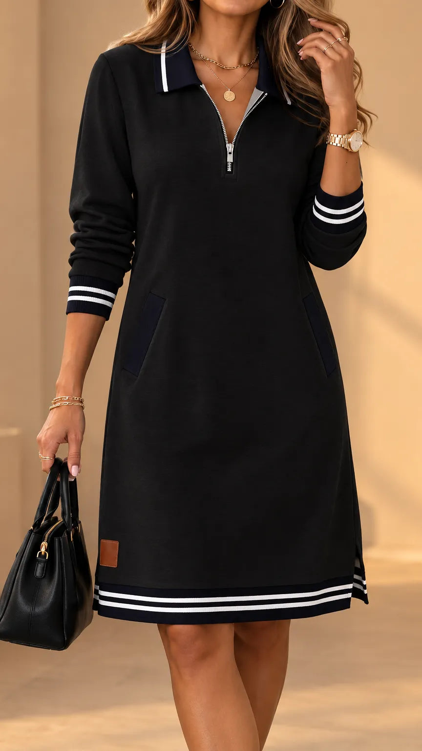 Women's Long-Sleeve Polo Dress with Collar