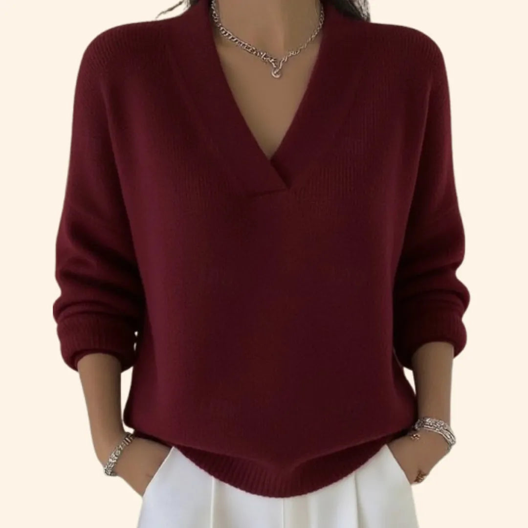 Women's Loose-Fit V-Neck Knit Pullover Sweater
