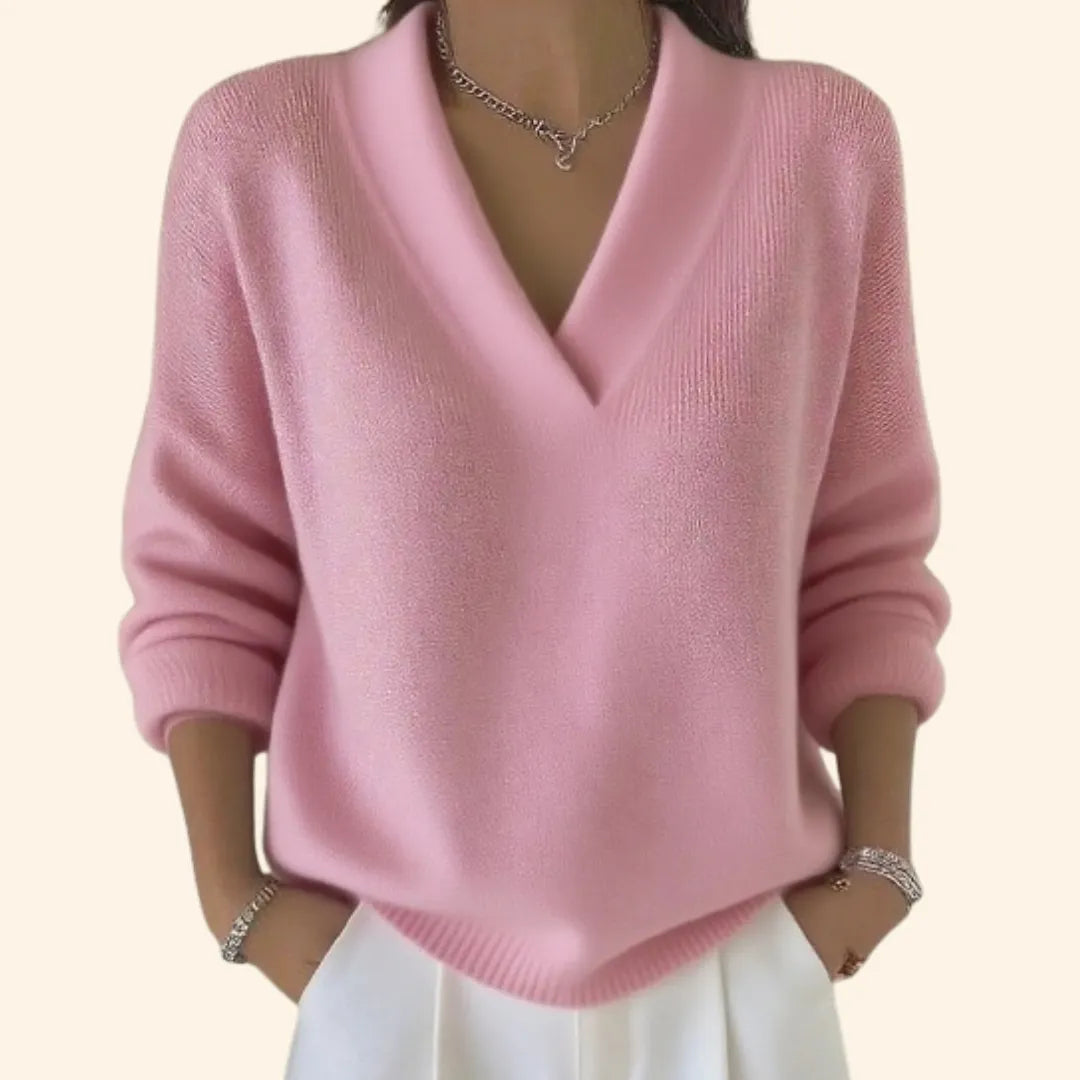 Women's Loose-Fit V-Neck Knit Pullover Sweater