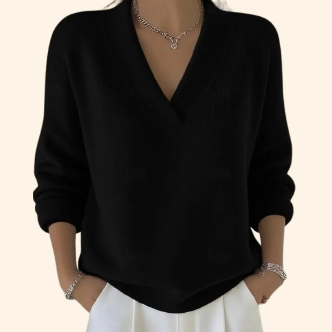 Women's Loose-Fit V-Neck Knit Pullover Sweater