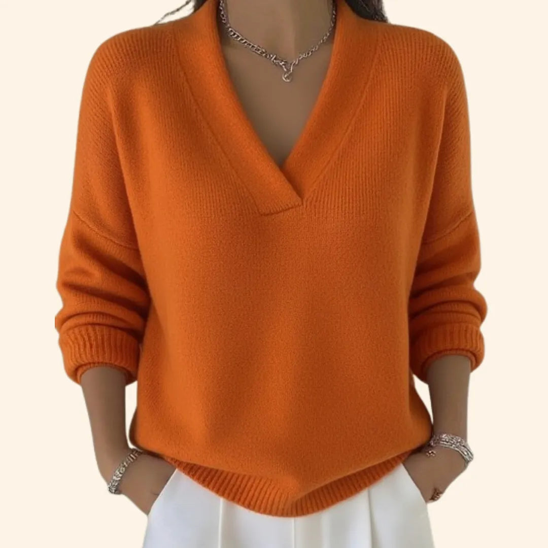 Women's Loose-Fit V-Neck Knit Pullover Sweater
