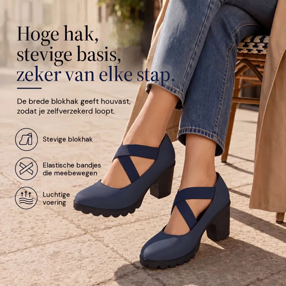 Women's Mary Jane Block Heels with Crisscross Straps