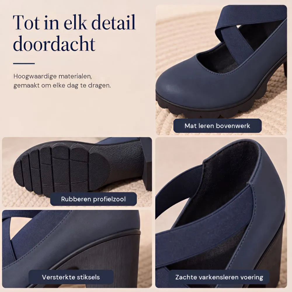 Women's Mary Jane Block Heels with Crisscross Straps
