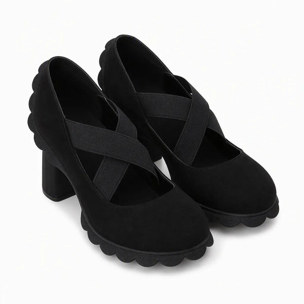 Women's Mary Jane Block Heels with Crisscross Straps