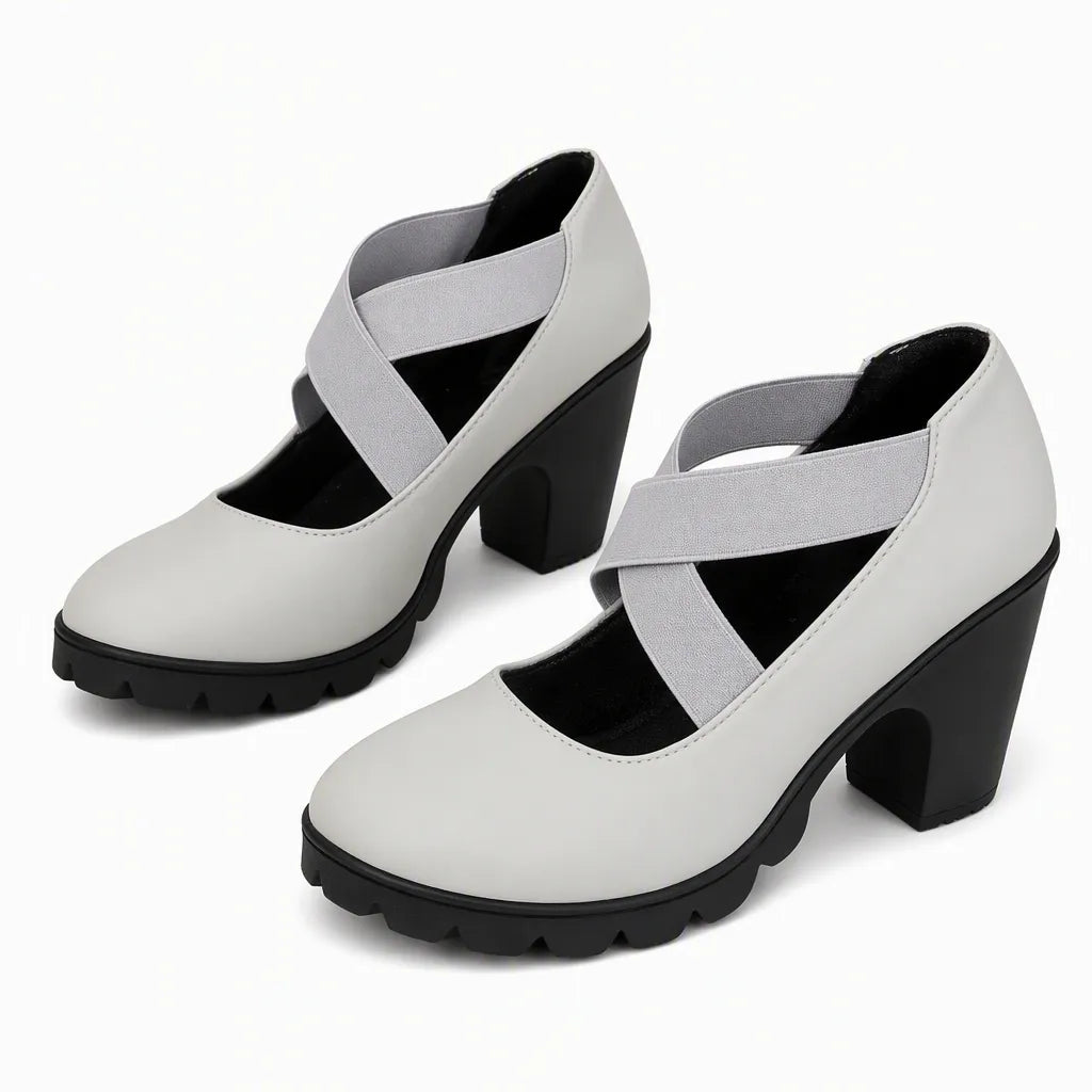 Women's Mary Jane Block Heels with Crisscross Straps
