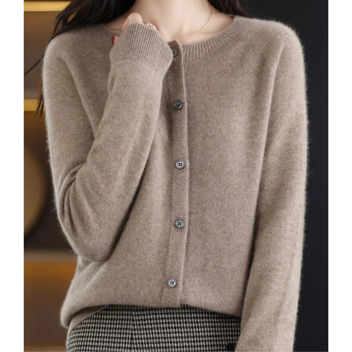 Women's Merino Wool and Cashmere Cardigan with Button Front