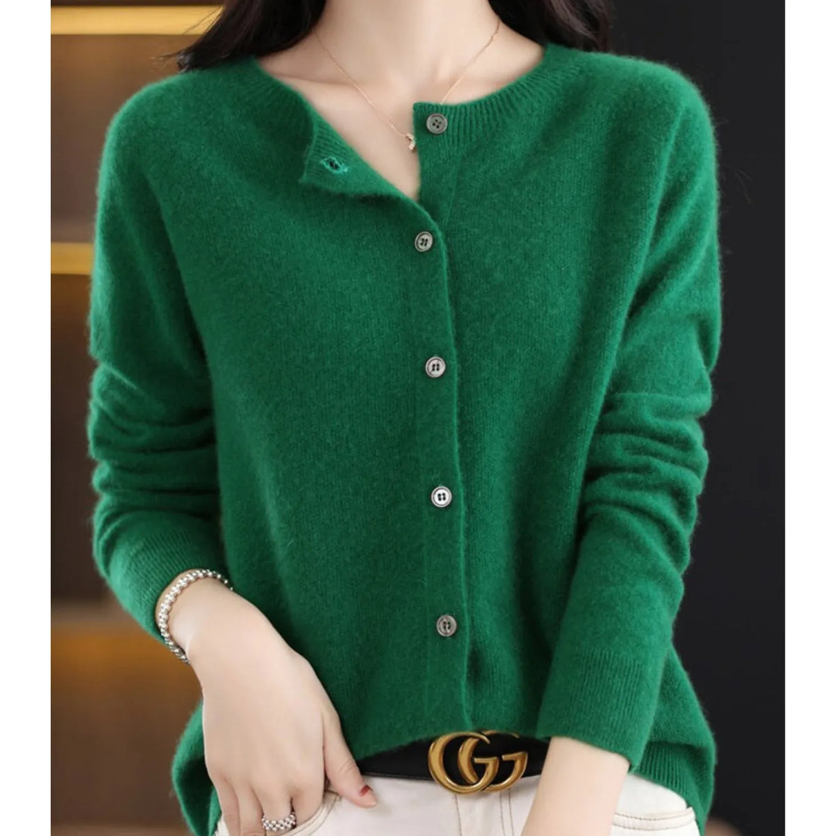 Women's Merino Wool and Cashmere Cardigan with Button Front