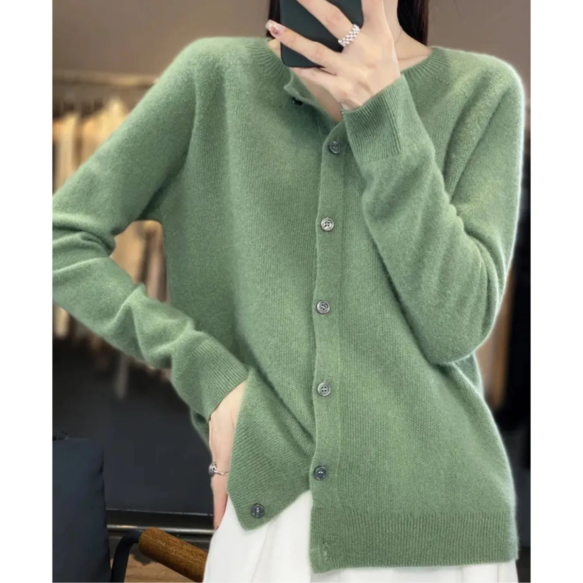 Women's Merino Wool and Cashmere Cardigan with Button Front