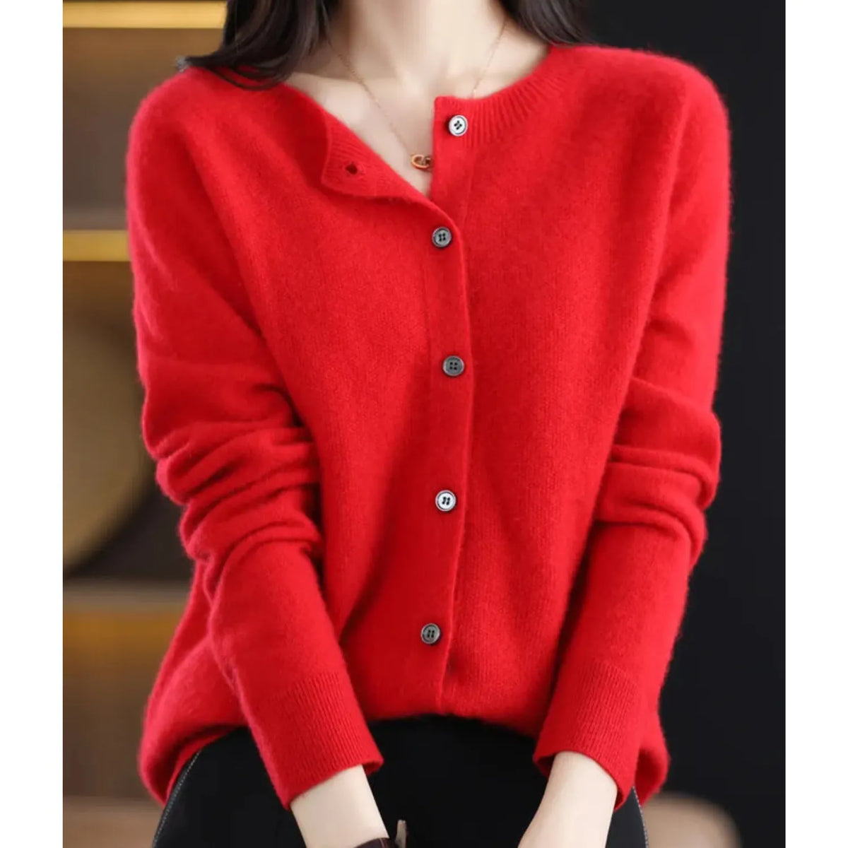 Women's Merino Wool and Cashmere Cardigan with Button Front