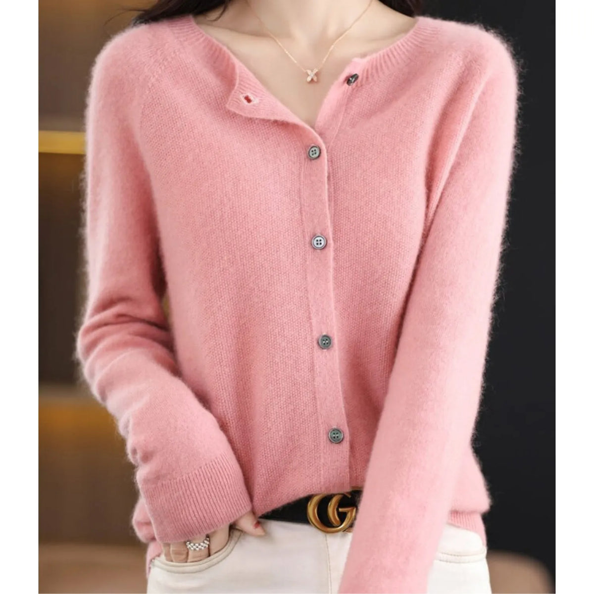 Women's Merino Wool and Cashmere Cardigan with Button Front