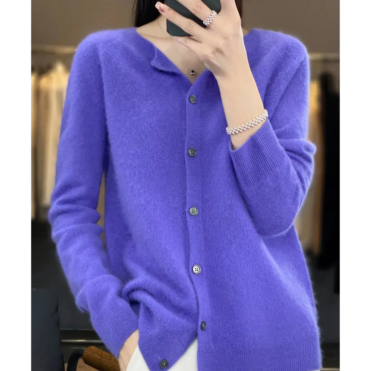 Women's Merino Wool and Cashmere Cardigan with Button Front