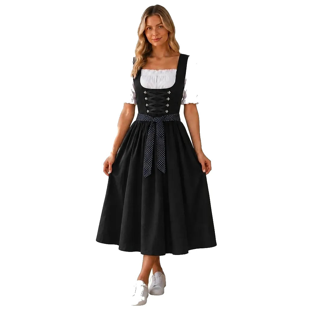 Women's Midi Dirndl Dress with Lace-Up Bodice