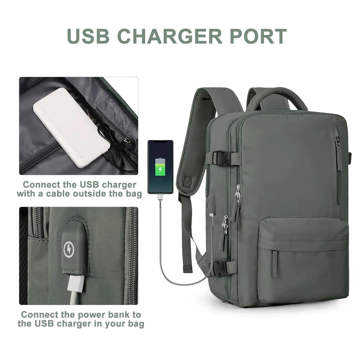 Women's Multifunctional 35L Travel Backpack with USB Port