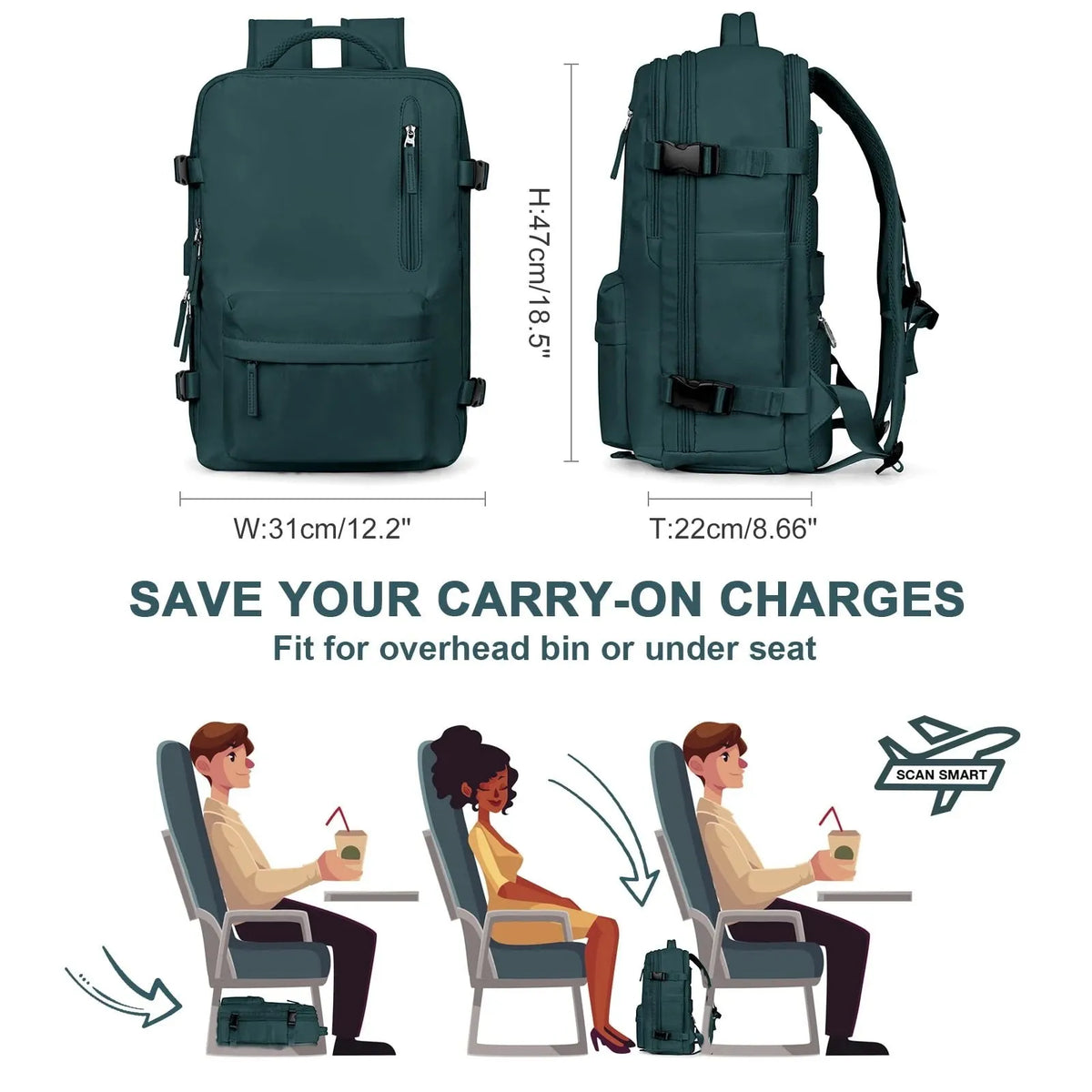 Women's Multifunctional 35L Travel Backpack with USB Port