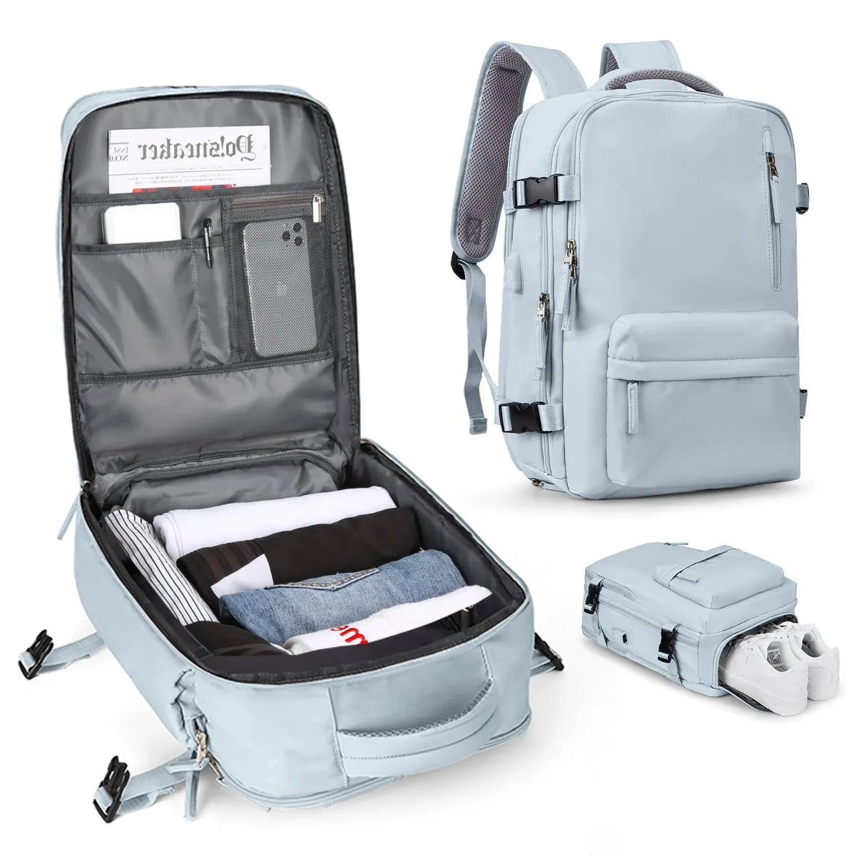 Women's Multifunctional 35L Travel Backpack with USB Port
