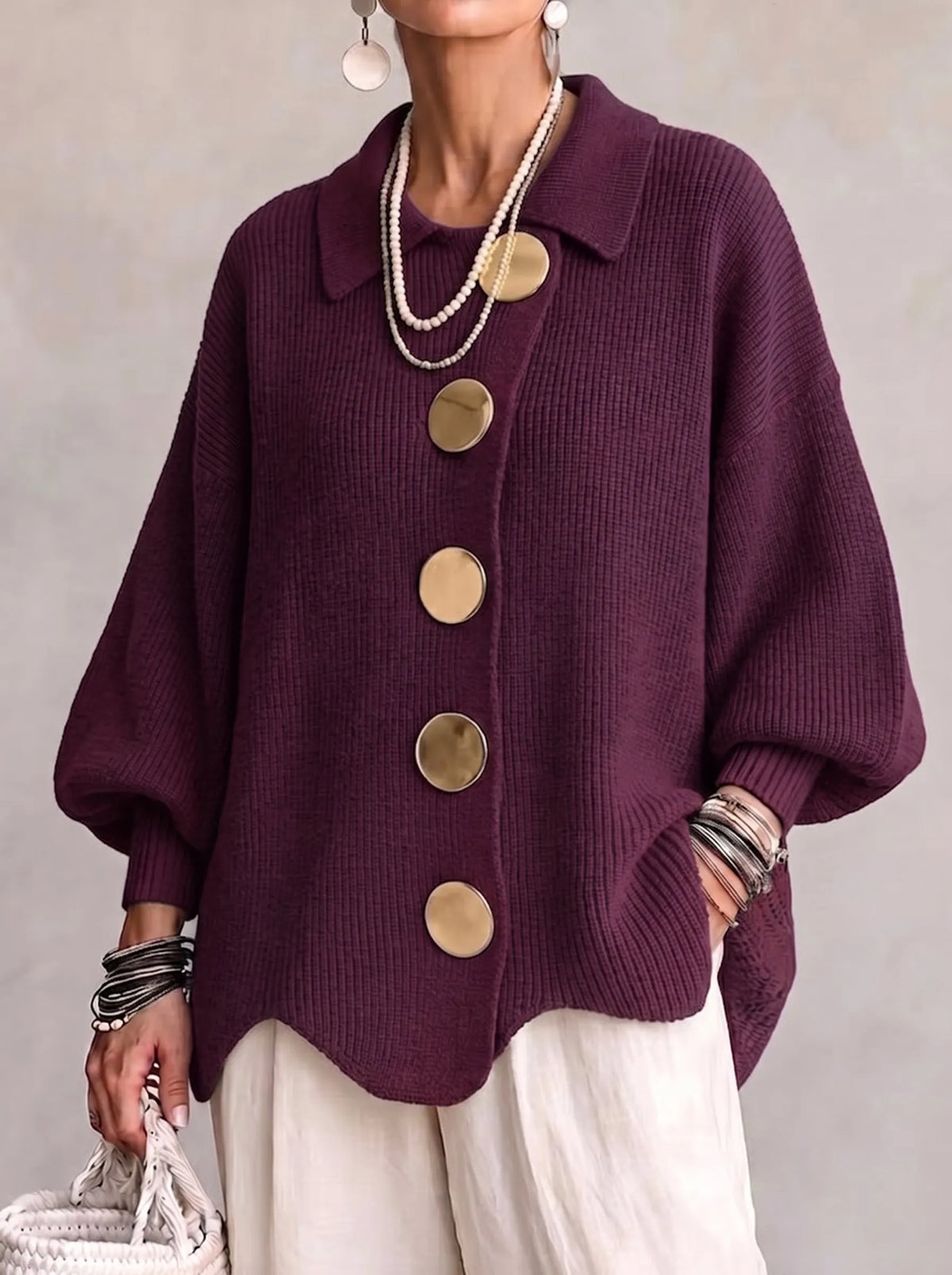 Women's Oversized Cardigan with Statement Buttons