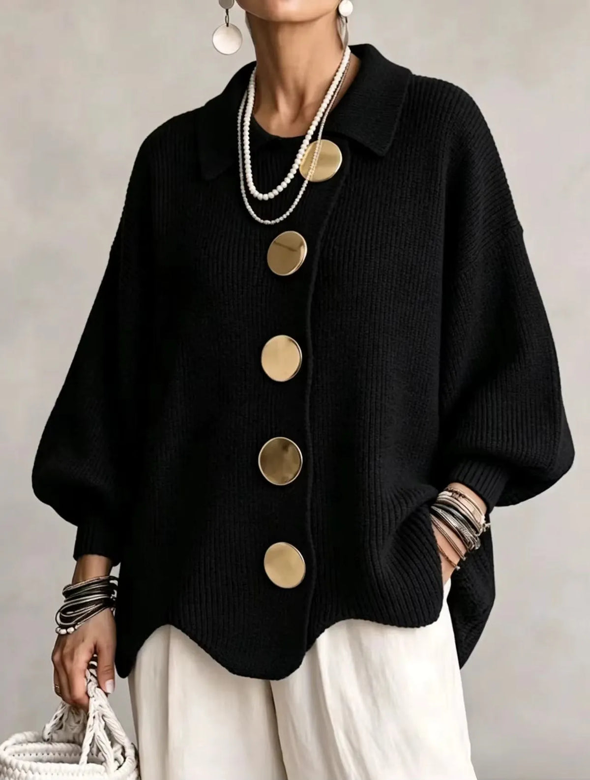 Women's Oversized Cardigan with Statement Buttons