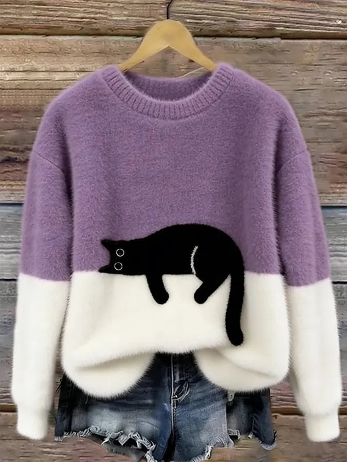 Women's Oversized Cat Graphic Sweatshirt