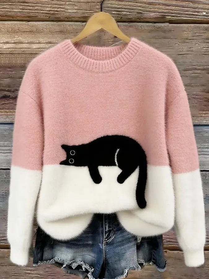 Women's Oversized Cat Graphic Sweatshirt