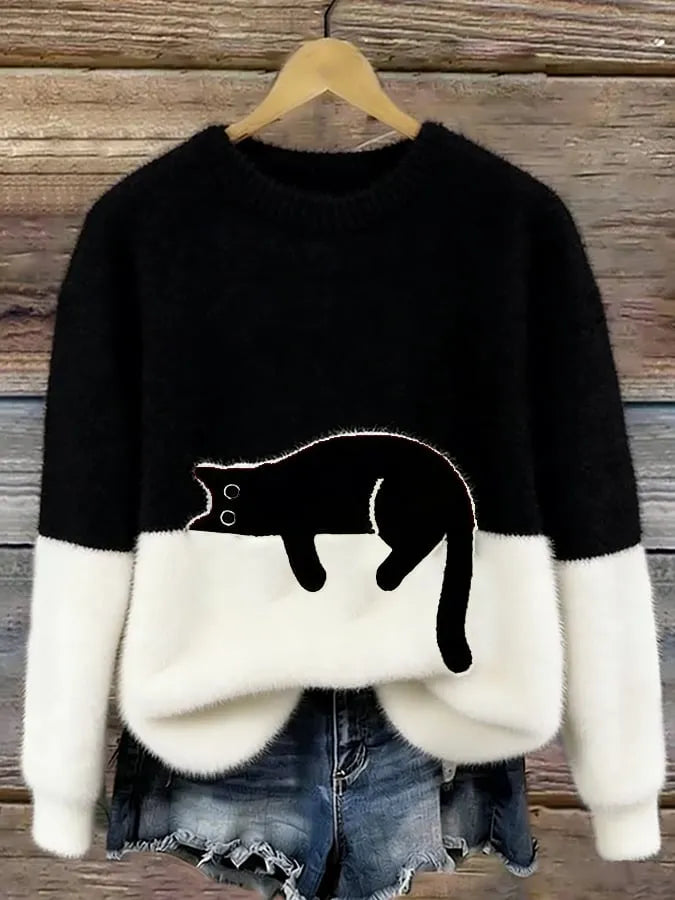 Women's Oversized Cat Graphic Sweatshirt