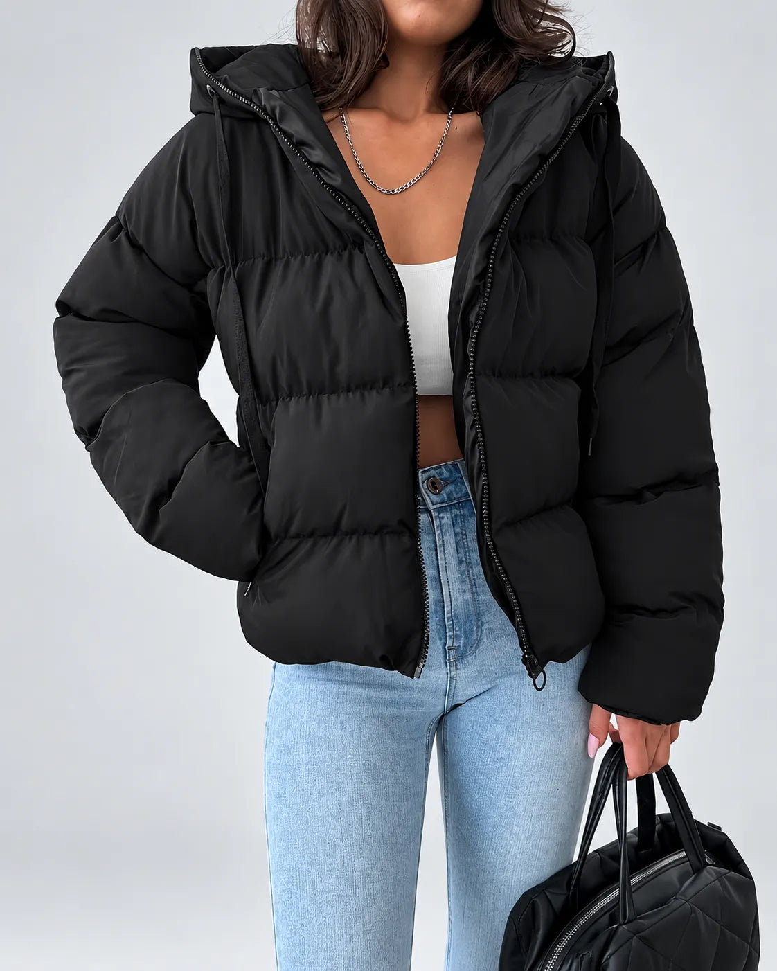 Women's Oversized Hooded Puffer Jacket with Zip Front