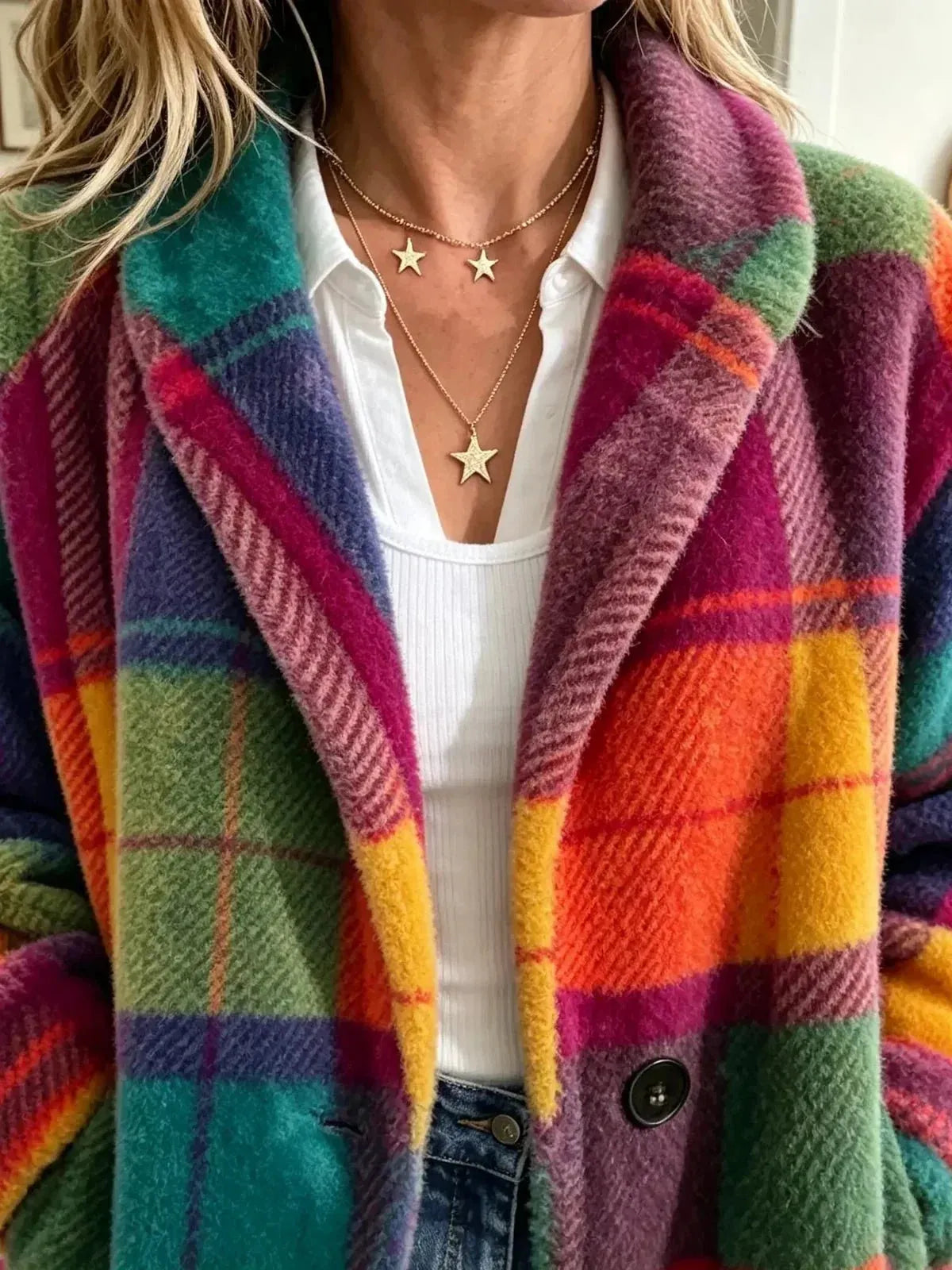 Women's Plaid Button-Front Warm Cardigan Coat