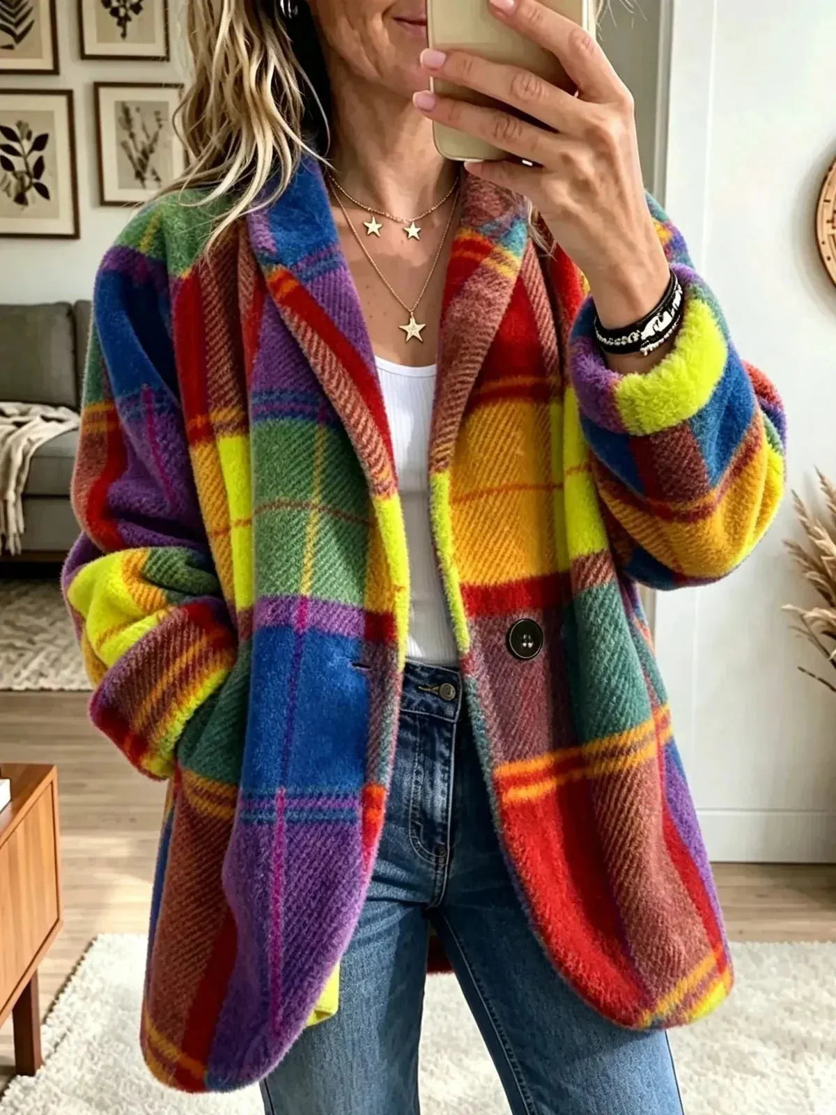 Women's Plaid Button-Front Warm Cardigan Coat