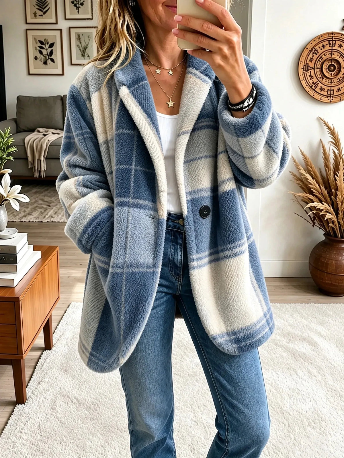 Women's Plaid Button-Front Warm Cardigan Coat