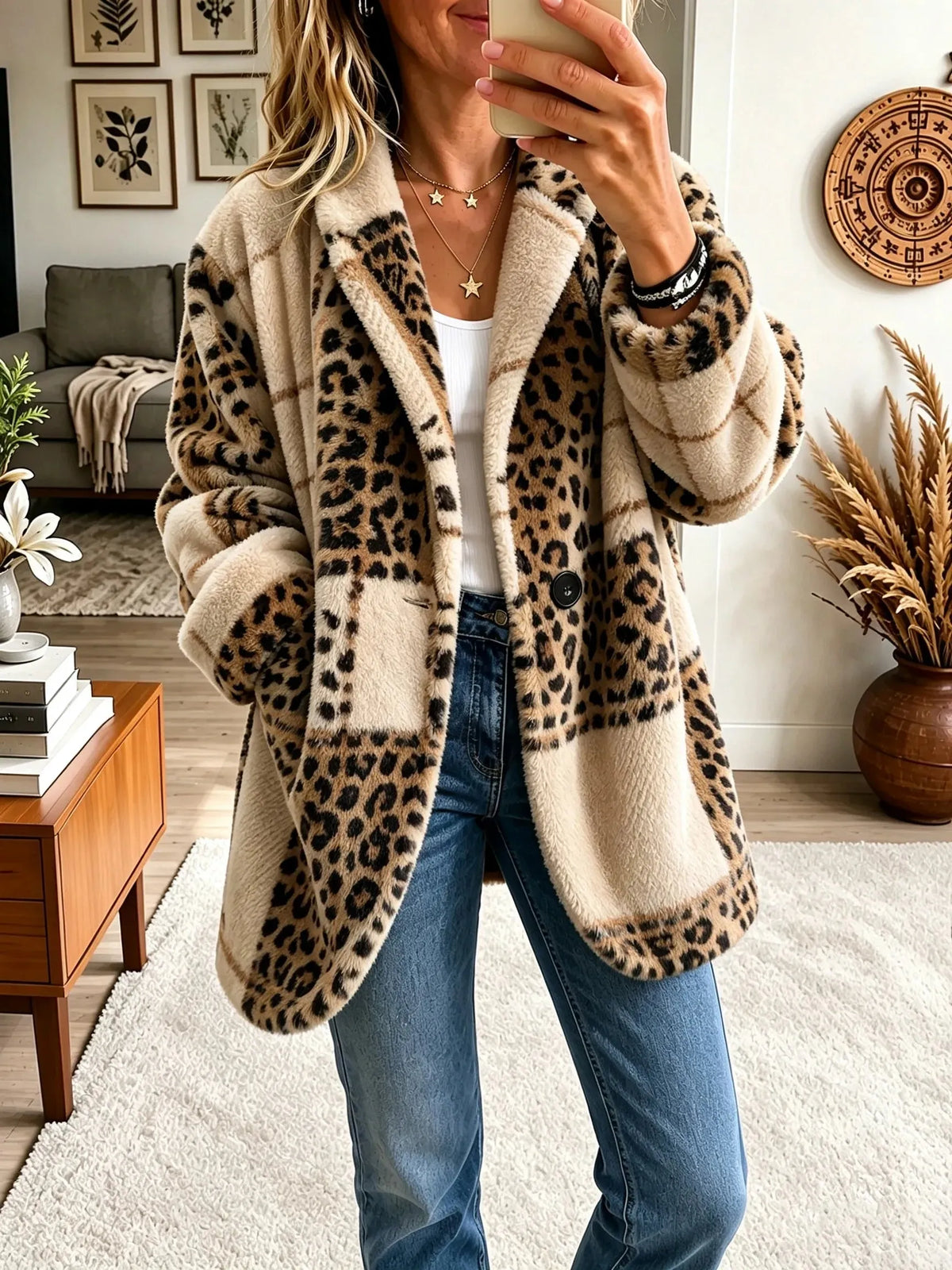 Women's Plaid Button-Front Warm Cardigan Coat