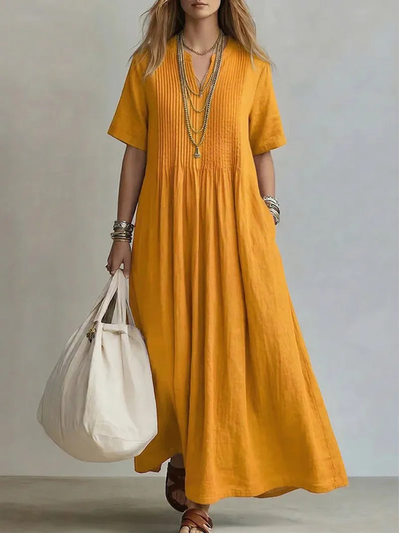 Women's Pleated Midi Dress with Flattering Fit