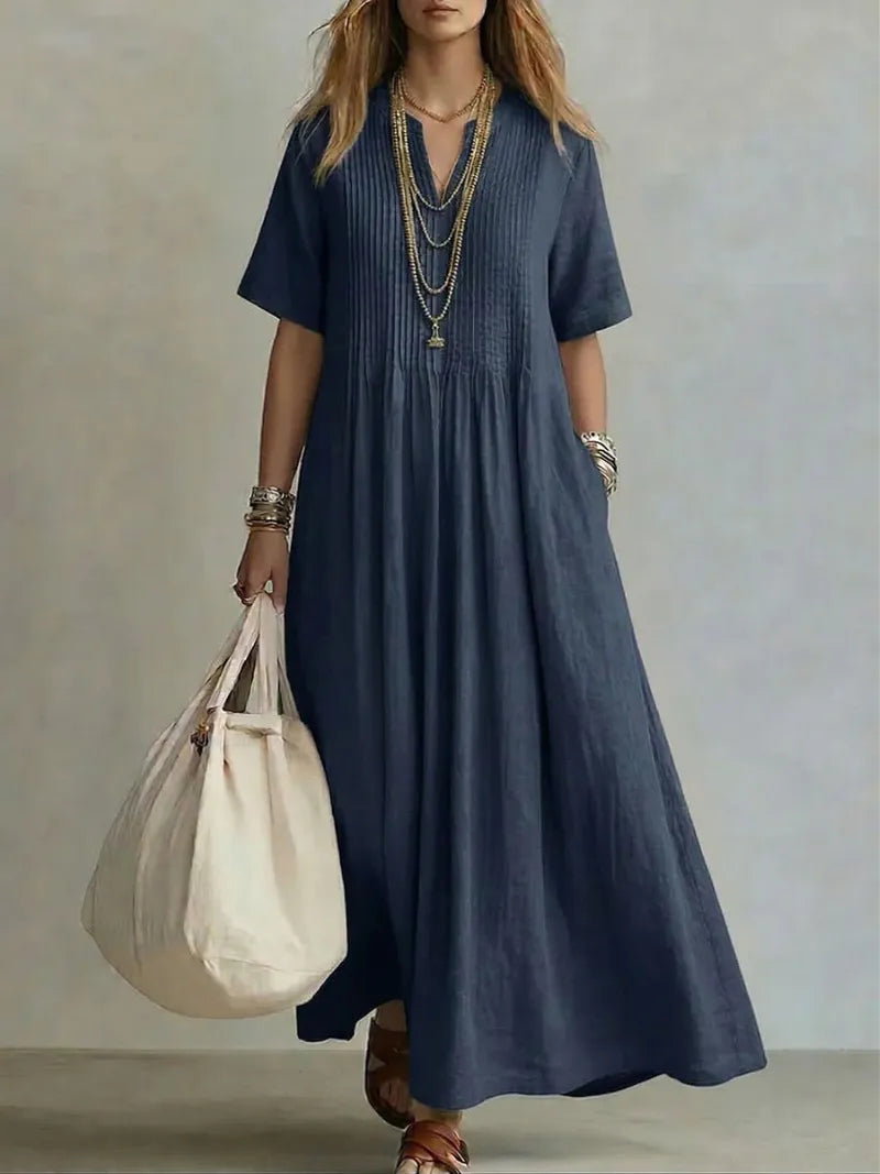 Women's Pleated Midi Dress with Flattering Fit