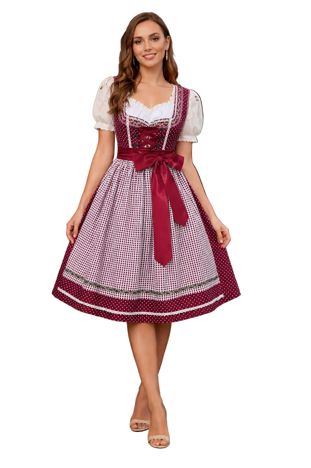 Women's Polka Dot Dirndl Dress with Front Lacing