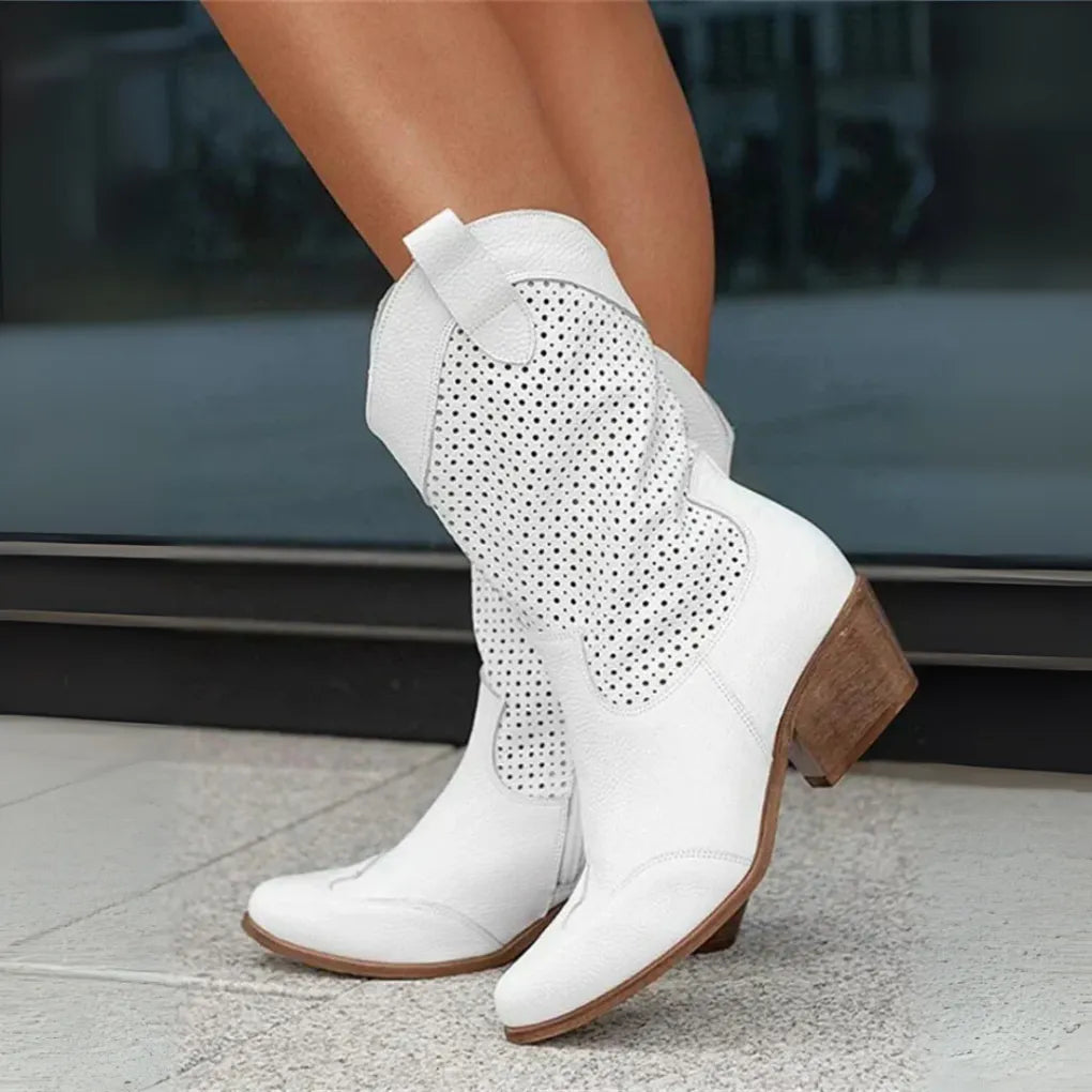 Women's Premium Leather Ankle Boots with Block Heel