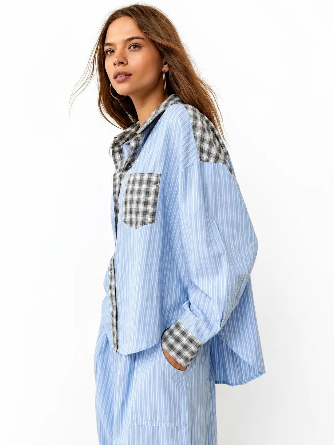 Women's Pyjama Set with Button-Down Shirt and Elastic Waist