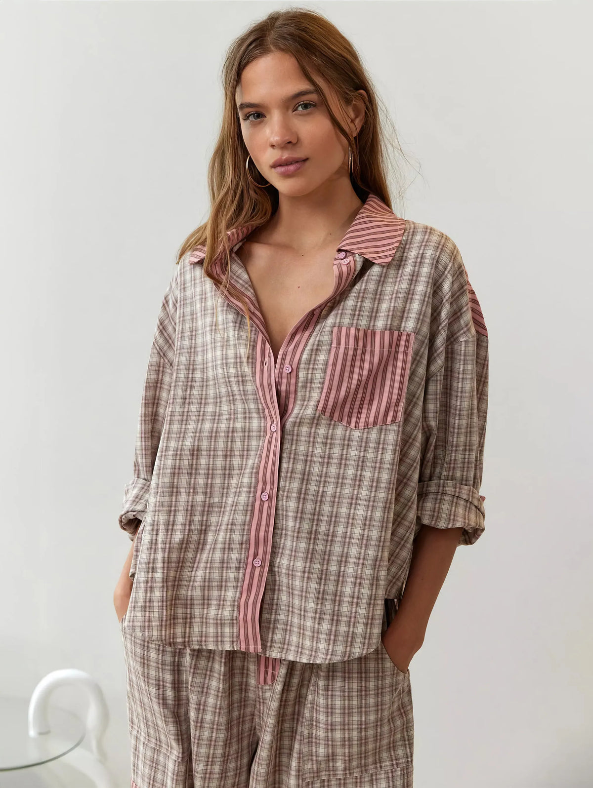 Women's Pyjama Set with Button-Down Shirt and Elastic Waist