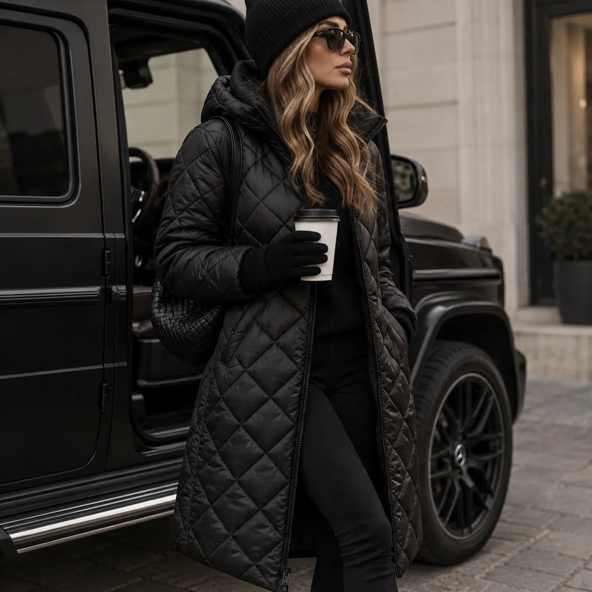Women's Quilted Long Puffer Coat with Water-Repellent Shell
